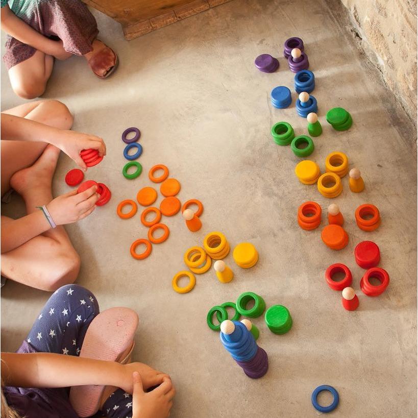 Grapat Halkaları (18 Adet - 6 Renk) - Pastel Renkler-Ahşap Waldorf ve Montessori Oyuncak-2-Kidsmondo