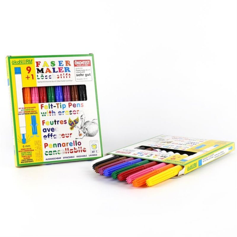 ÖkoNorm Yıkanabilir Keçeli Kalem - 9 renk + 1 silgi-kalem ( ÖkoTEST: Çok İyi )-Resim & Çizim & Boya-1-Kidsmondo