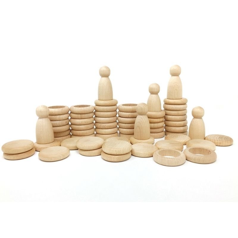 Grapat Ahşap Nins® Figürler, Halkalar ve Diskler (60 parça) - Doğal Ahşap-Ahşap Waldorf ve Montessori Oyuncak-4-Kidsmondo