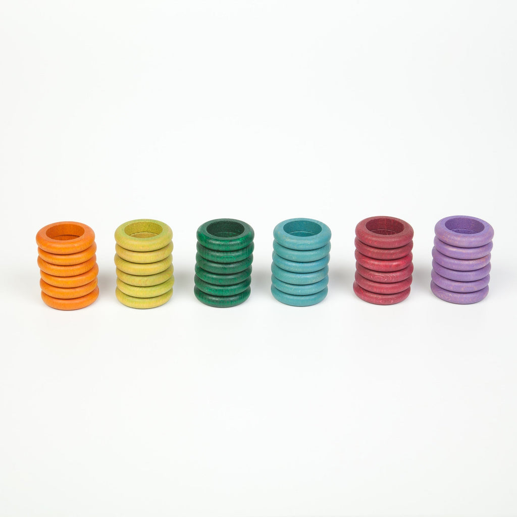 Grapat Halkaları (36 Adet - 6 Renk) - Pastel Renkler-Ahşap Waldorf ve Montessori Oyuncak-1-Kidsmondo