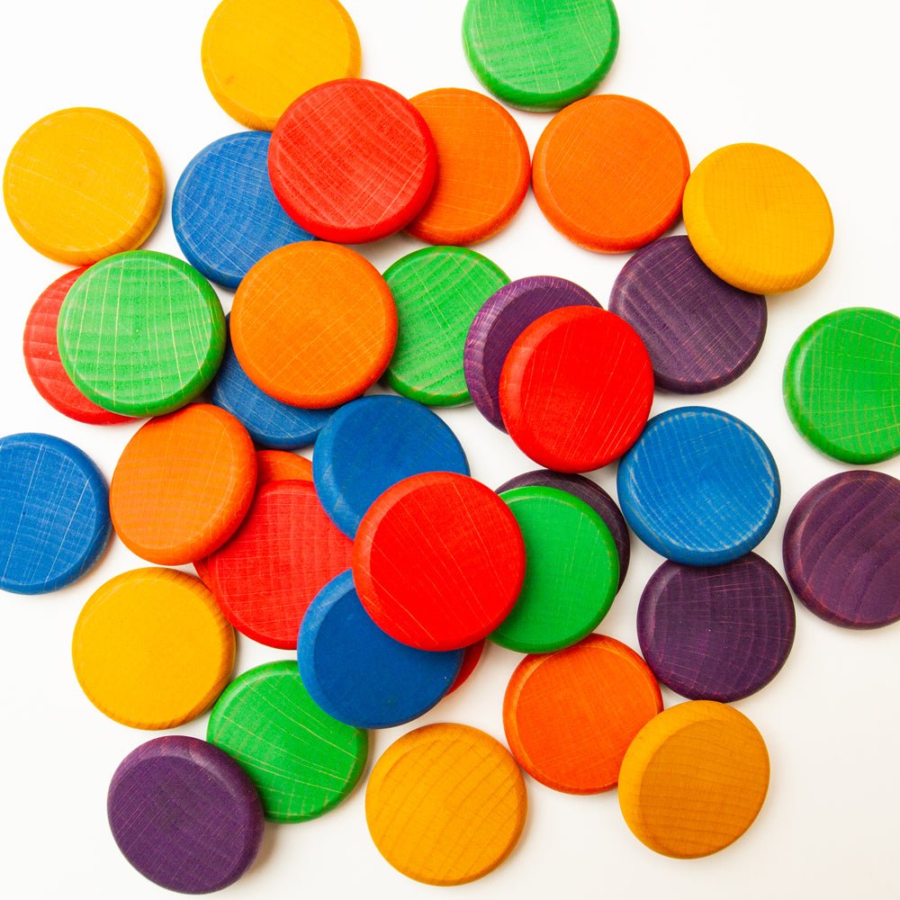 Grapat Renkli Diskler (36 Adet) - Gökkuşağı Renkleri-Ahşap Waldorf ve Montessori Oyuncak-2-Kidsmondo