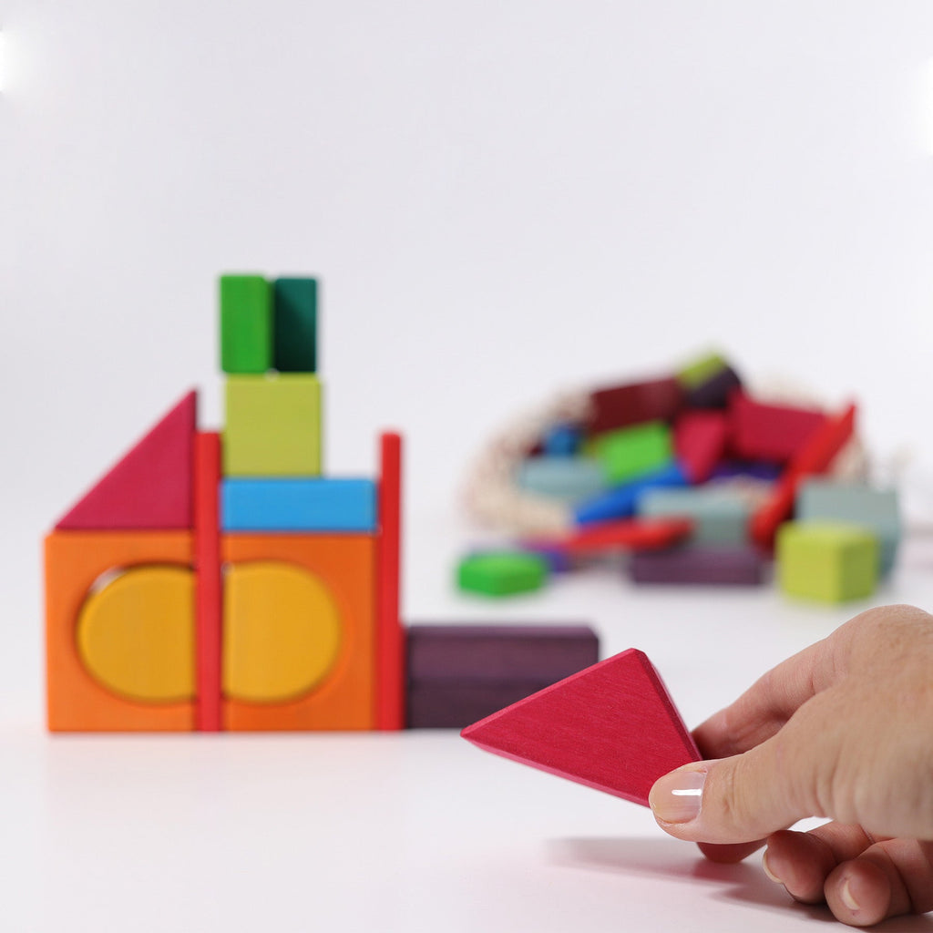 Grimms 60 Renkli Geometrik Blok-Ahşap Waldorf ve Montessori Oyuncak-3-Kidsmondo