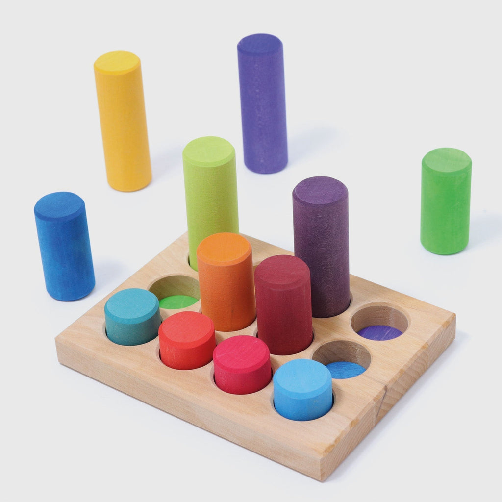 Grimms Silindir Bloklar - Gökkuşağı Renkleri-Ahşap Waldorf ve Montessori Oyuncak-2-Kidsmondo