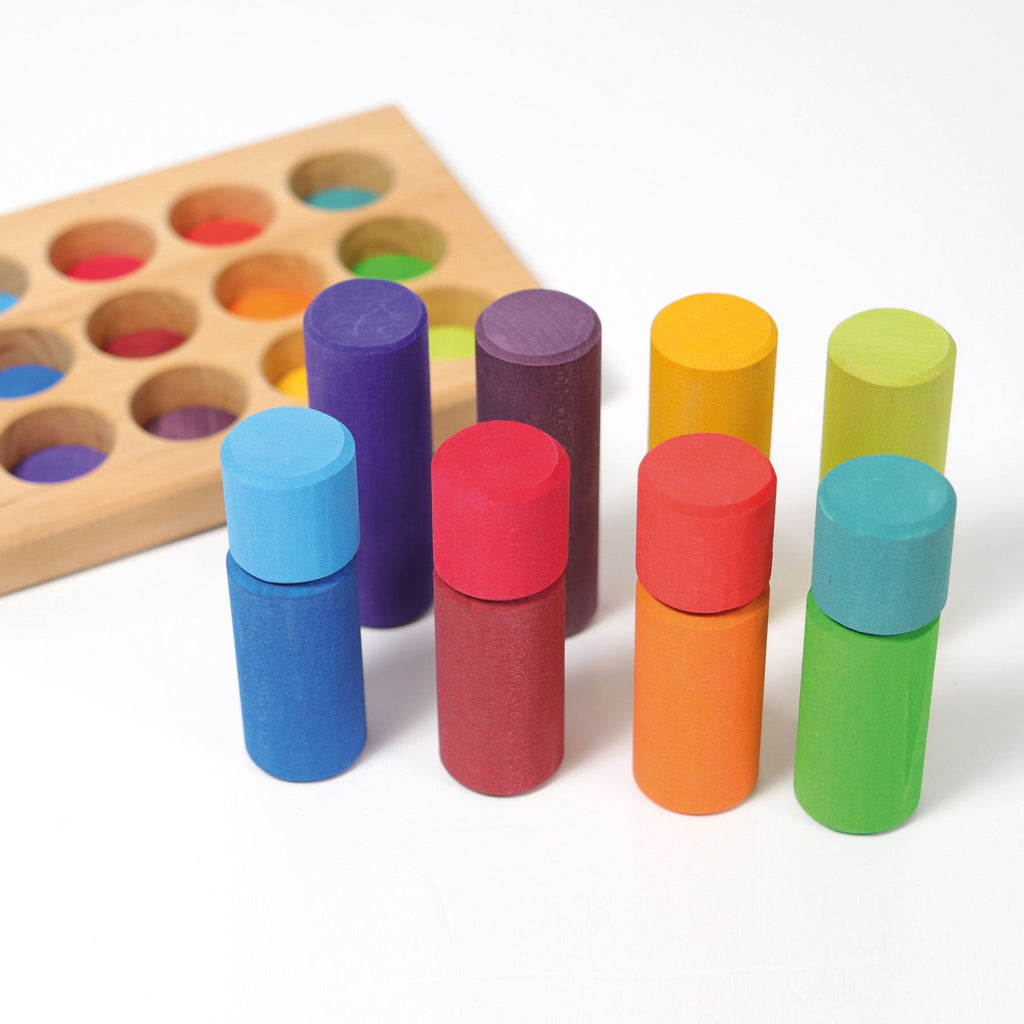 Grimms Silindir Bloklar - Gökkuşağı Renkleri-Ahşap Waldorf ve Montessori Oyuncak-5-Kidsmondo