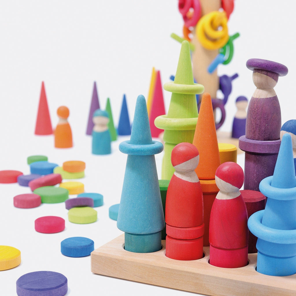 Grimms Silindir Bloklar - Gökkuşağı Renkleri-Ahşap Waldorf ve Montessori Oyuncak-4-Kidsmondo