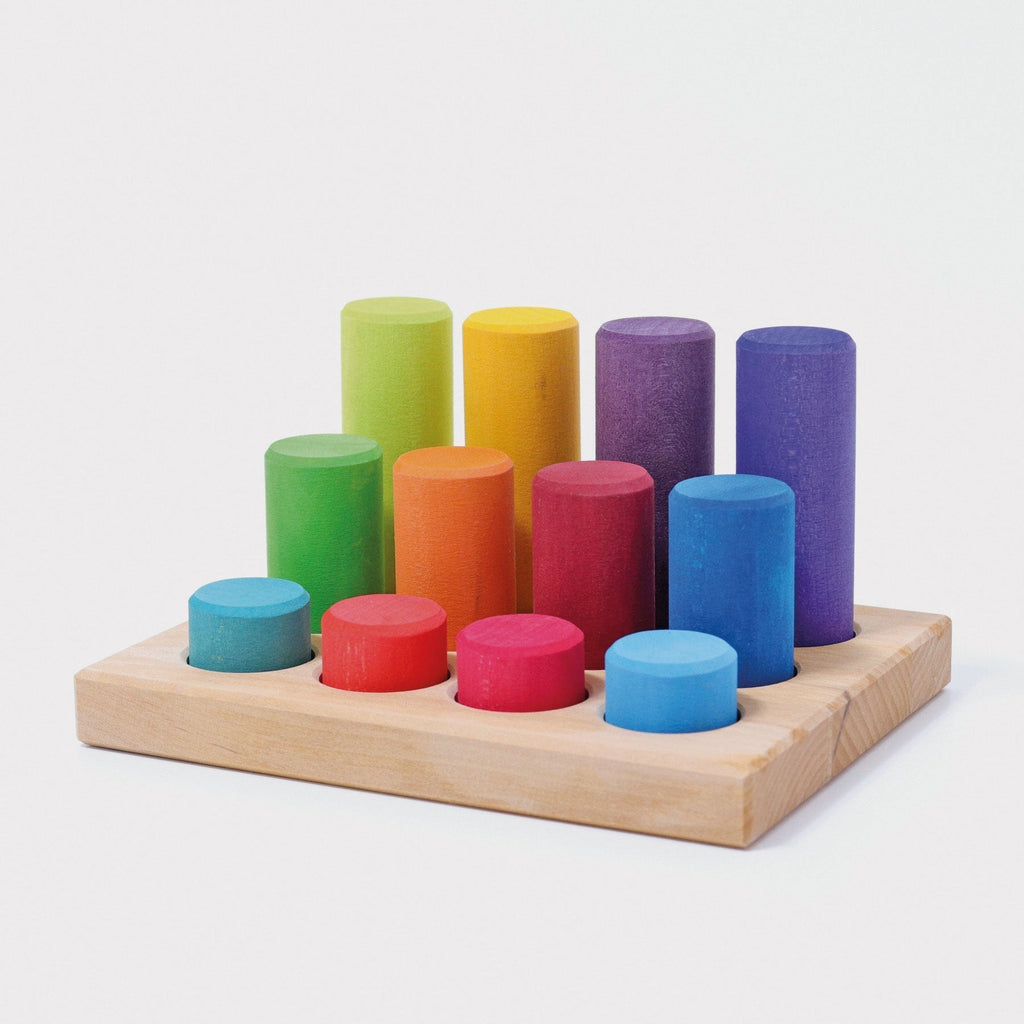 Grimms Silindir Bloklar - Gökkuşağı Renkleri-Ahşap Waldorf ve Montessori Oyuncak-1-Kidsmondo