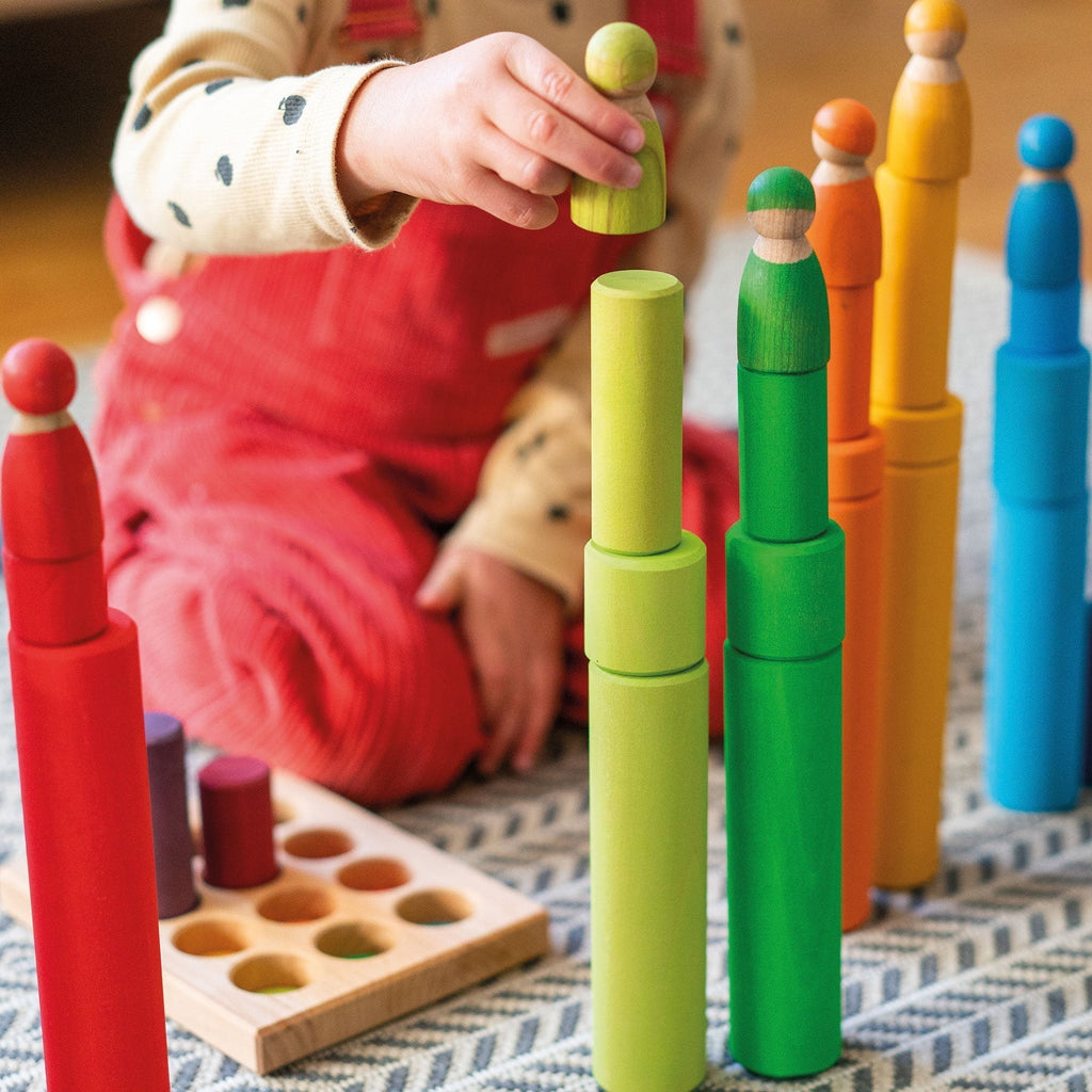 Grimms Silindir Bloklar - Gökkuşağı Renkleri-Ahşap Waldorf ve Montessori Oyuncak-6-Kidsmondo