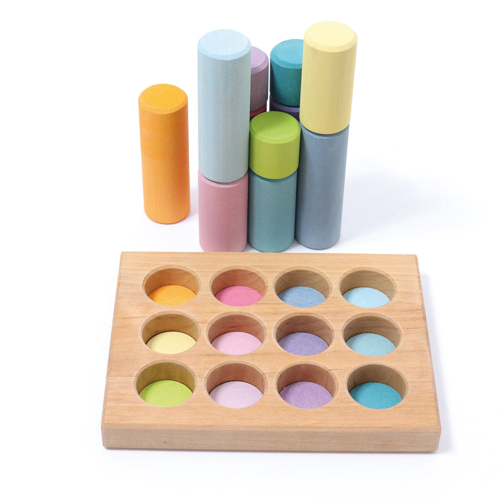 Grimms Silindir Bloklar - Pastel-Ahşap Waldorf ve Montessori Oyuncak-5-Kidsmondo