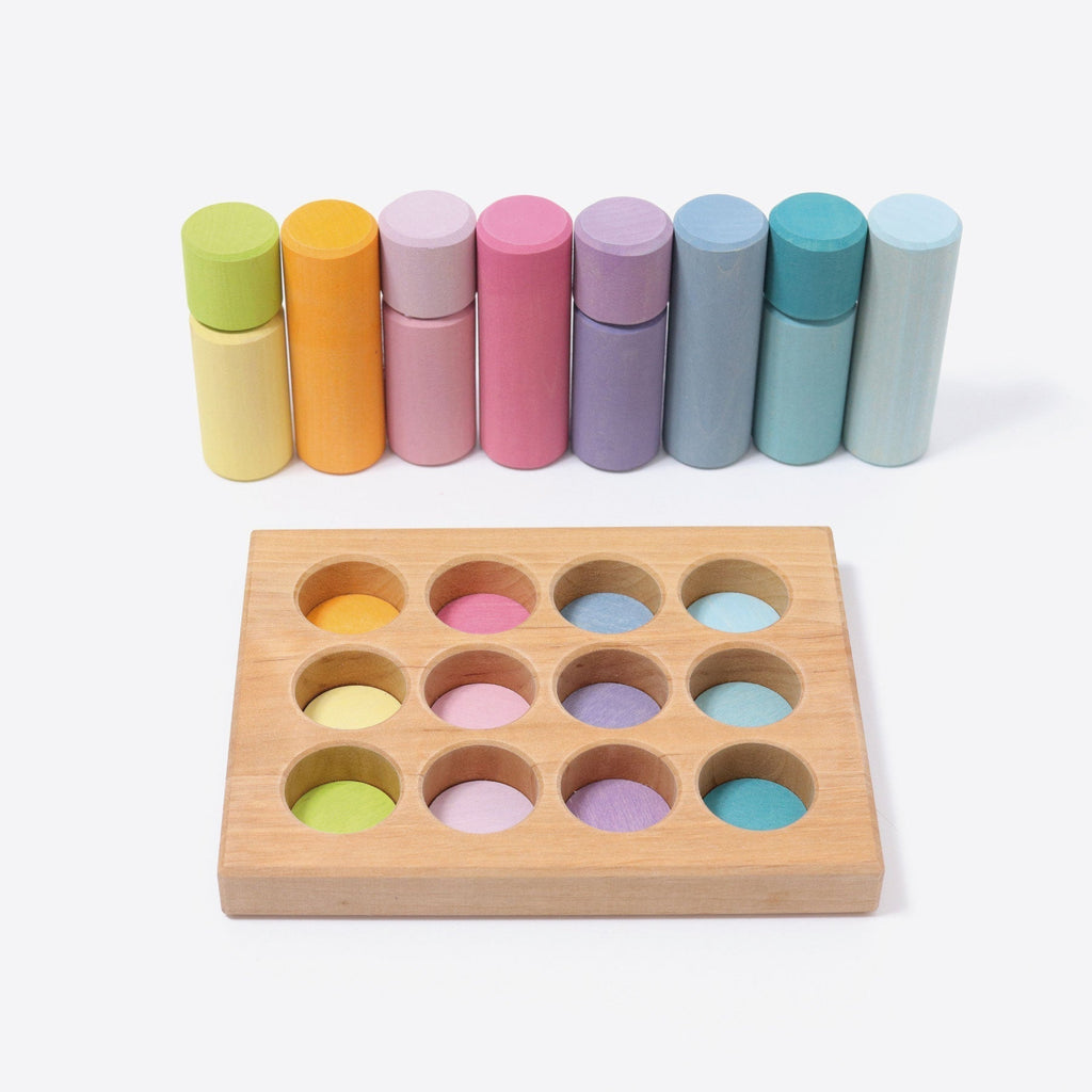 Grimms Silindir Bloklar - Pastel-Ahşap Waldorf ve Montessori Oyuncak-1-Kidsmondo